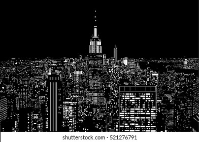 New York Black And White Night Stock Illustrations Images