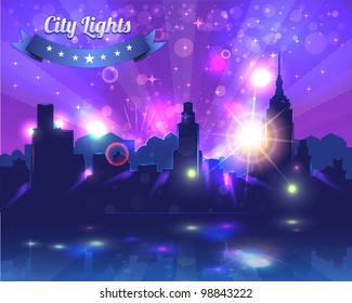 City Lights Landscape Night Vector Design