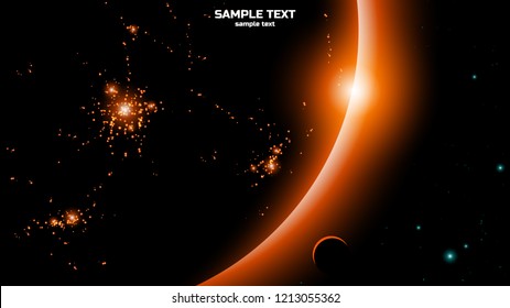 city lights seen from space on dark planet, vector illustration background