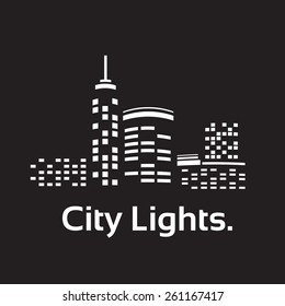 City Lights. Silhouettes of buildings in the flat style.