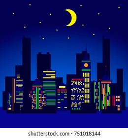 City lights vector illustration in flat stile
