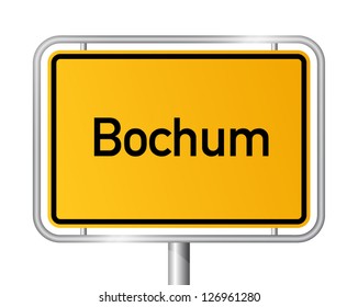 City limit sign Bochum against white background - signage - North Rhine Westphalia, Nordrhein Westfalen, Germany