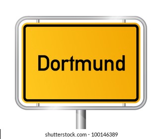 City limit sign DORTMUND against white background - North Rhine Westphalia, Nordrhein Westfalen, Germany