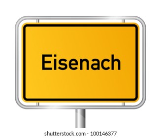 City limit sign EISENACH against white background - Thuringia, ThÃ?Â¼ringen, Germany