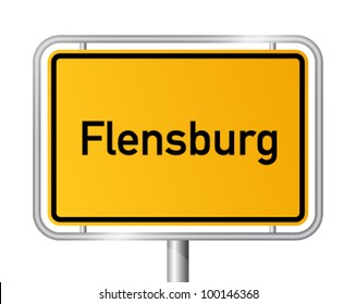 City limit sign FLENSBURG against white background - Schleswig Holstein, Germany
