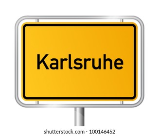 City limit sign KARLSRUHE against white background - Baden Wuerttemberg, Baden WÃ?Â¼rttemberg, Germany