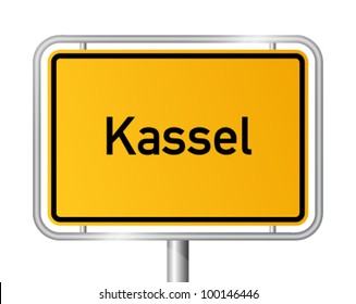 City limit sign KASSEL against white background - Hesse, Hessen, Germany