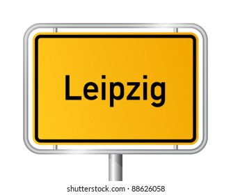 City limit sign LEIPZIG against white background - federal state of Saxony / Sachsen - vector illustration