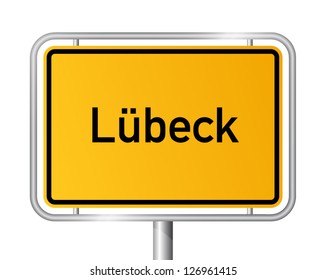 City limit sign Lubeck against white background - signage Lubeck - Schleswig Holstein, Germany