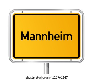 City limit sign Mannheim against white background - signage - Baden Wuerttemberg, Baden Wurttemberg, Germany