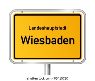 City limit sign WIESBADEN against white background - capital of the federal state Hesse - Hessen, Germany