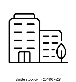 City line icon. High-rise building, residential sector, apartment, people, metropolis, clouds, population, center, resident. City concept. Vector line icon on white background