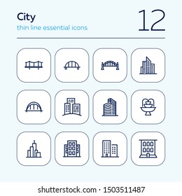 City line icon set. Bridge, building, office. Architecture concept. Can be used for topics like landmark, business center, downtown