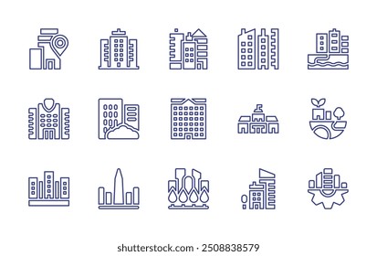 City line icon set. Editable stroke. Vector illustration. Containing greens, officebuilding, migration, building, skyscrapper, architectureandcity, city, obelisk.