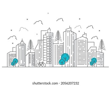 City line illustration design with bicycle