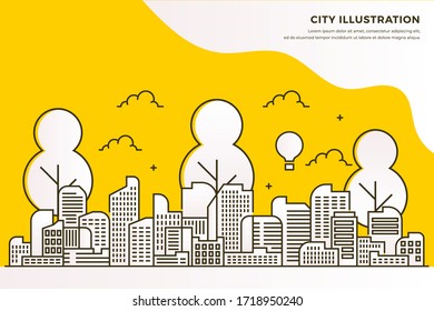 City line illustration design in paper style.Thin line City landscape. Urban life Vector illustration