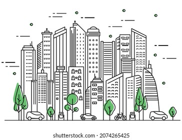 City line illustration design with tree and car