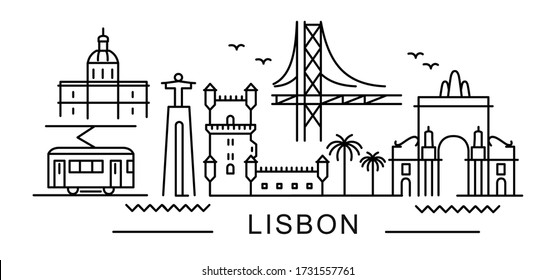 city of Lisbon in outline style on white 