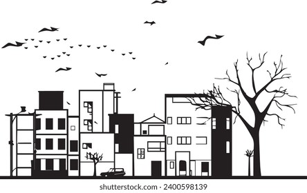 City Living Apartment Vector black and white only Simpl