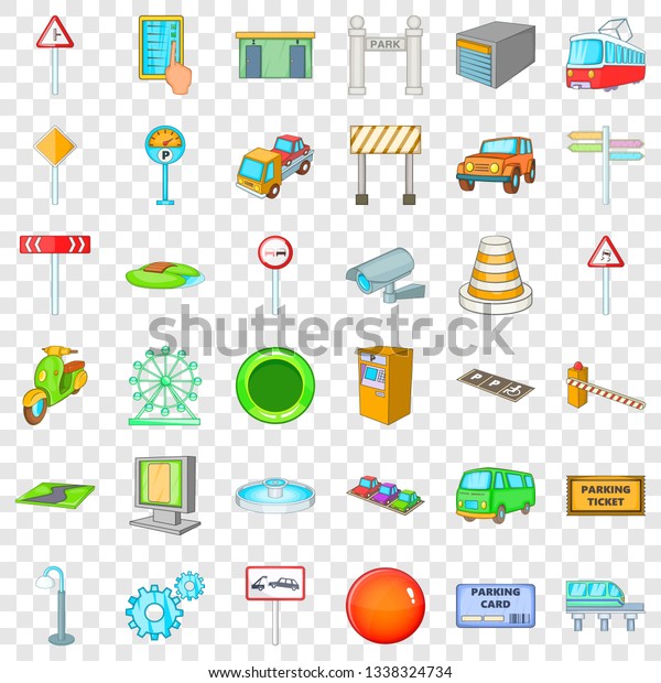 City location icons set. Cartoon\
style of 36 city location vector icons for web for any\
design