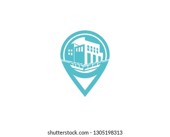 City location Logo. Vector design of Real Estate icons - Skyline - Construction - Buildings with modern clean lines, GPS Locator Vector Logo