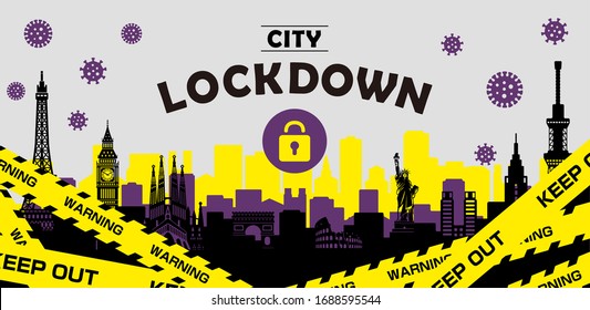 City lockdown banner illustration / pandemic, corona virus, COVID-19