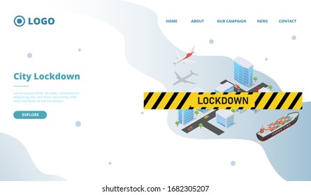 city lockdown for corona virus covid-19 for website template or landing homepage with isometric style