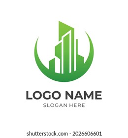 city logo concept with flat blue color style
