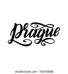 City logo isolated on white. Black label or logotype. Vintage badge calligraphy in grunge style. Great for t-shirts or poster. Prague, Czech Republic