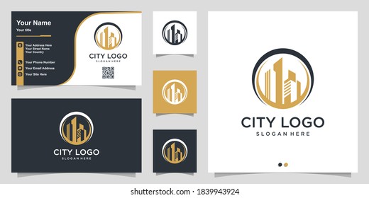 City logo with modern circle concept and business card design template Premium Vector