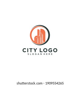 Logo de la ciudad con un concepto de círculo moderno con forma única Vector Premium. parte 1
