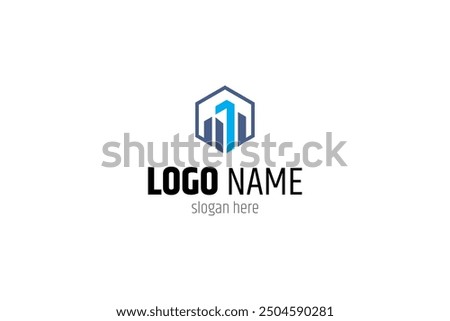 city ​​building logo with number one combination in hexagonal shape flat vector design