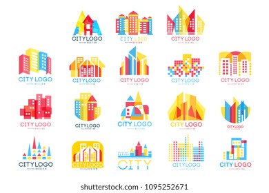 City logo original design set, logotype elements with buildings vector Illustrations