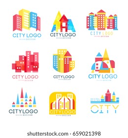 City logo original design set, logotype elements with buildings vector Illustrations