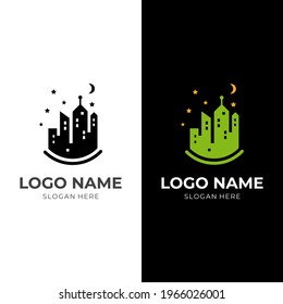 city logo template with flat black and green color style