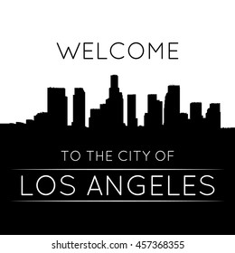 The city of Los Angeles. Black and white silhouette and lettering.