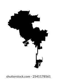 Cidade Los Angeles mapa vetor silhueta ilustração isolado no fundo branco. Shape shadow Plano de mapa de cidade de Los Angeles. Mapa de LA, estado da Califórnia, EUA. Estados Unidos da América metropolitana. 