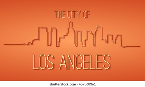 The city of Los Angeles. Yellow line of skyscrapers and the lettering against orange background.