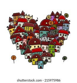 City of love, heart shape sketch for your design