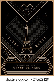 City Of Love Wedding Invitation/ Valentines Day Proposal Card/ Art Deco