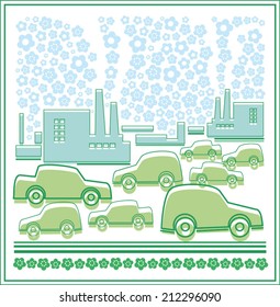 The city and the machine, ecology. In the town there are the factories, on the streets of many cars, but they do not pollute the environment.