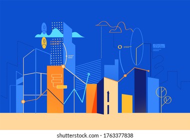 City made of buildings that represent graphs