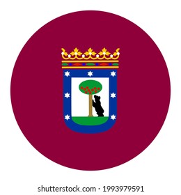 City of Madrid vector flag circle banner. Capital of Spain town flag badge illustration. 