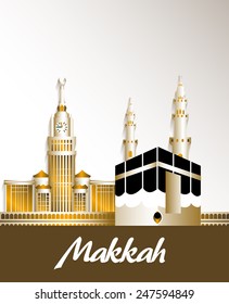 City of Makkah Saudi Arabia Famous Buildings. Editable Vector Illustration