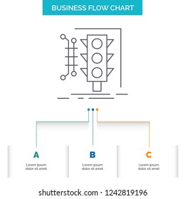 City, management, monitoring, smart, traffic Business Flow Chart Design with 3 Steps. Line Icon For Presentation Background Template Place for text