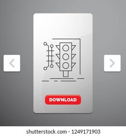 City, management, monitoring, smart, traffic Line Icon in Carousal Pagination Slider Design & Red Download Button