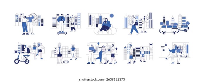 A city with many buildings and people doing their activities well, vector illustration of city life.