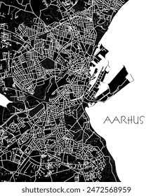 City map of Aarhus, Denmark. Dark background version for infographic and marketing projects.