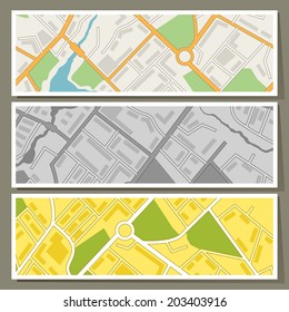 City map abstract horizontal banners vector background.