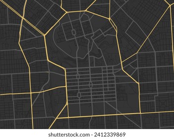 City map of Adelaide center in Australia with yellow roads isolated on a brown background.